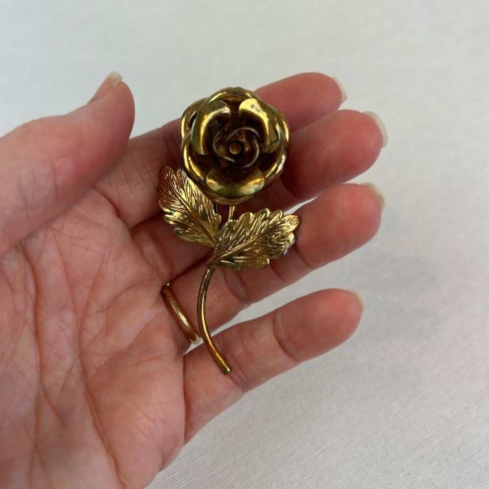 Vintage Gold Tone Rose Brooch Pin Figural 3D Romantic Feminine - Picture 7 of 7